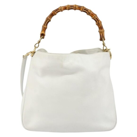 GUCCI Bamboo Hand Bag Leather 2way White Gold - Picture 3 of 15
